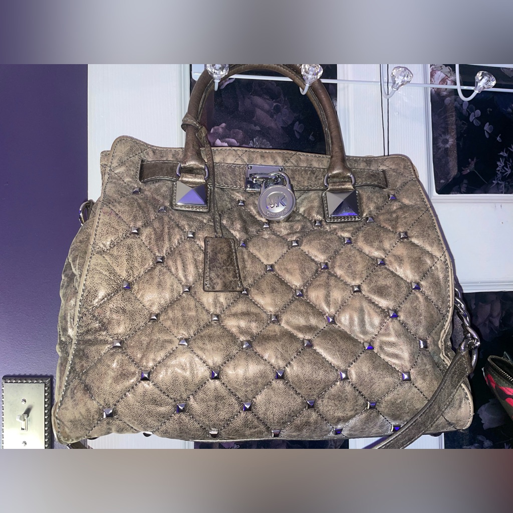 Michael Kors Large Quilted Silver Leather Tote Bag With Stud Details.